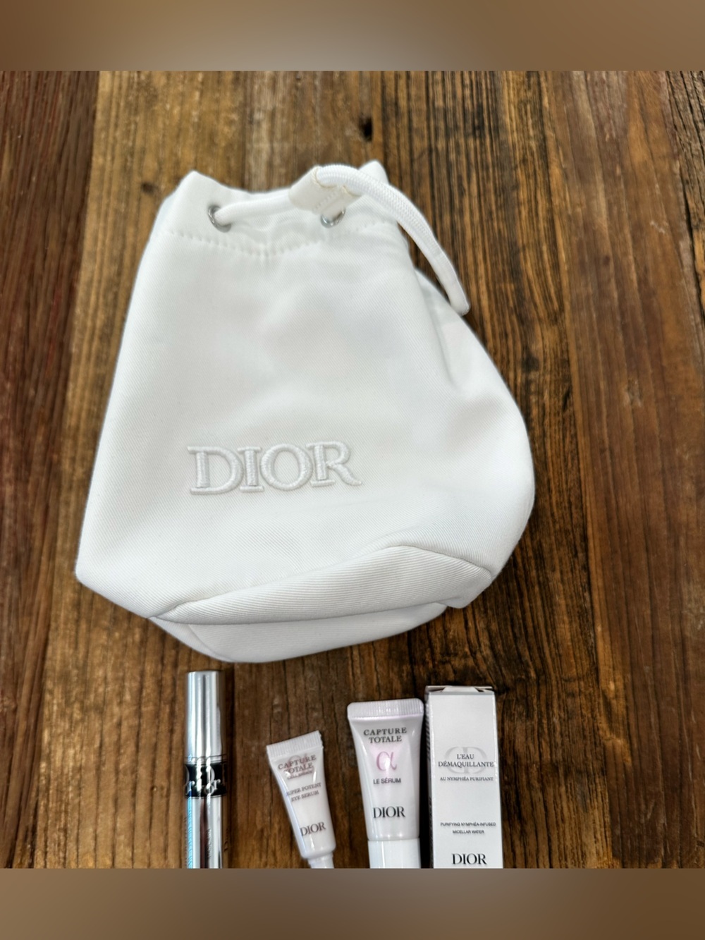 Dior White Embroidered Makeup Pouch